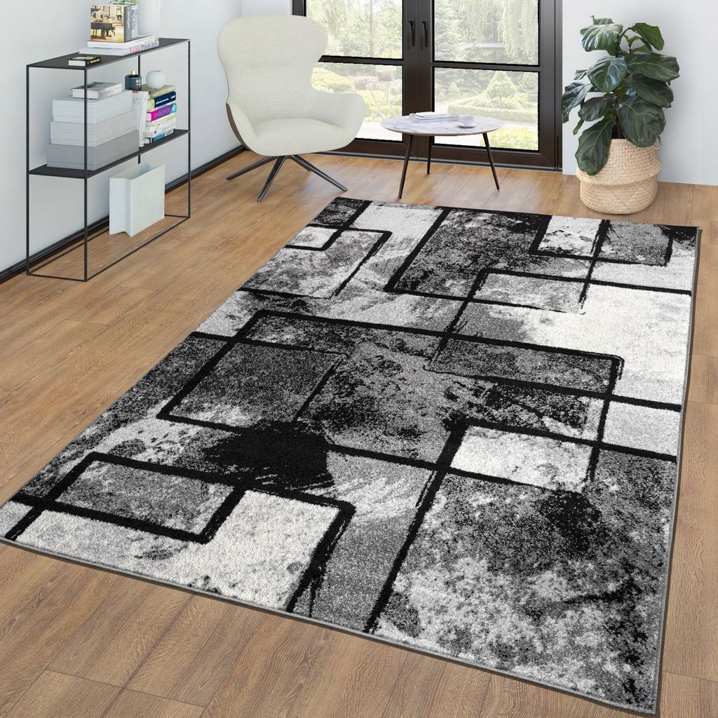 TT Home Teppich Wohnzimmer Modern Abstrakte Kunst Grau Produktbild 