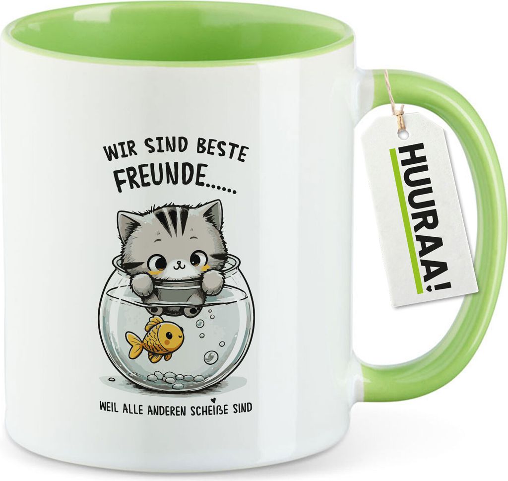 Huuraa Kaffeetasse Beste Freunde Weil alle anderen scheiße sind. 330ml Grün Keramik Kaffeebecher Geschenkidee