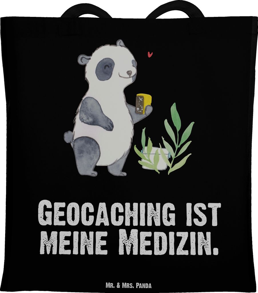 Mr. & Mrs. Panda Tote Bag Panda Geocaching - Schwarz - Geschenk, GPS Schnitzeljagd, Tasche, Beutel, Einkaufstasche, Opencaching, stoff shopper, Sch...