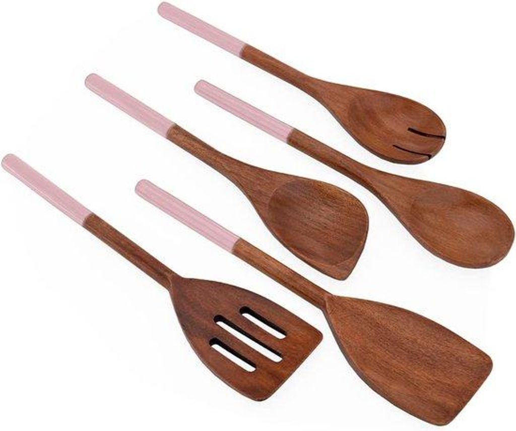 Holzkochlöffel-Bundle aus 5 Stücken - Kochlöffel aus Weißholz - Kochlöffel aus Holz - Spatel aus Holz - Gabelschliffkochlöffel - Schneidemisc...