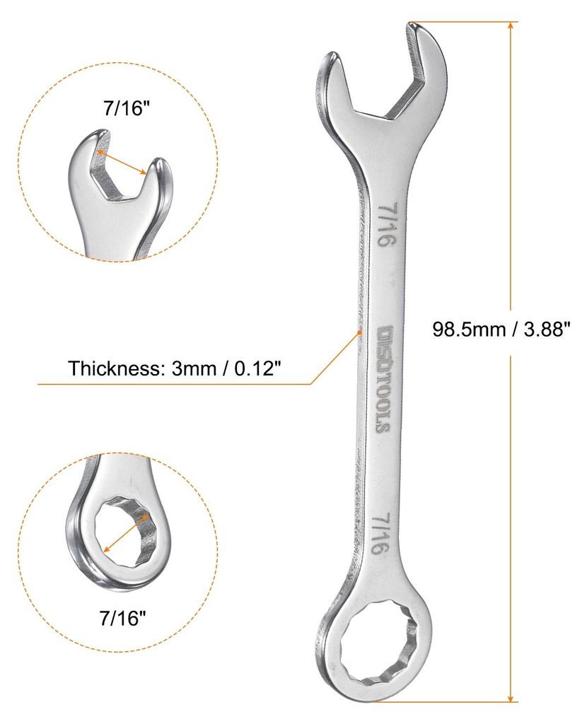 2 Stš¹ck dš¹nn Kombischlš¹ssel 7/16" 30Cr13 Edelstahl Mini Kombischlš¹ssel mit Offset Maulschlš¹ssel 12-Punkt Box-Ende und 15¡ã Winkel-...