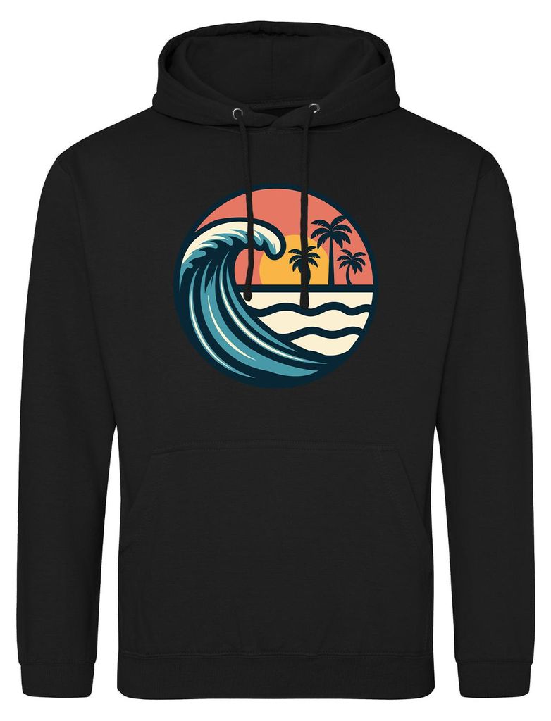 Huuraa Uni Hoodie Beach Strand Welle XL Deep Black Vegan Sweatshirt Geschenkidee