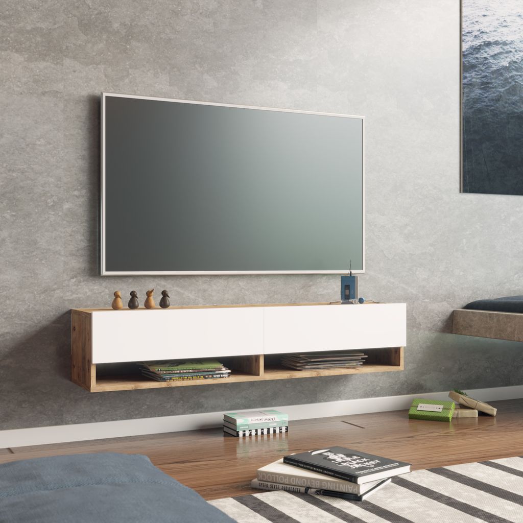 Fernsehtisch 'Laitila' 140x31,5x29,5 cm Eiche rustikal/Weiß Produktbild 