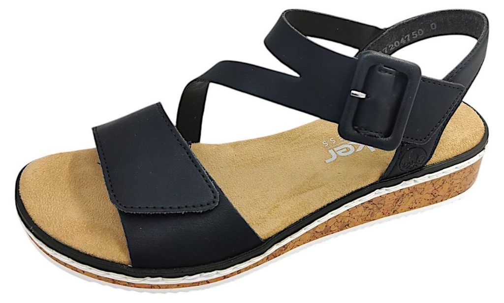 Sandales plates Rieker pour femmes, couleur noire, style Image du produit 