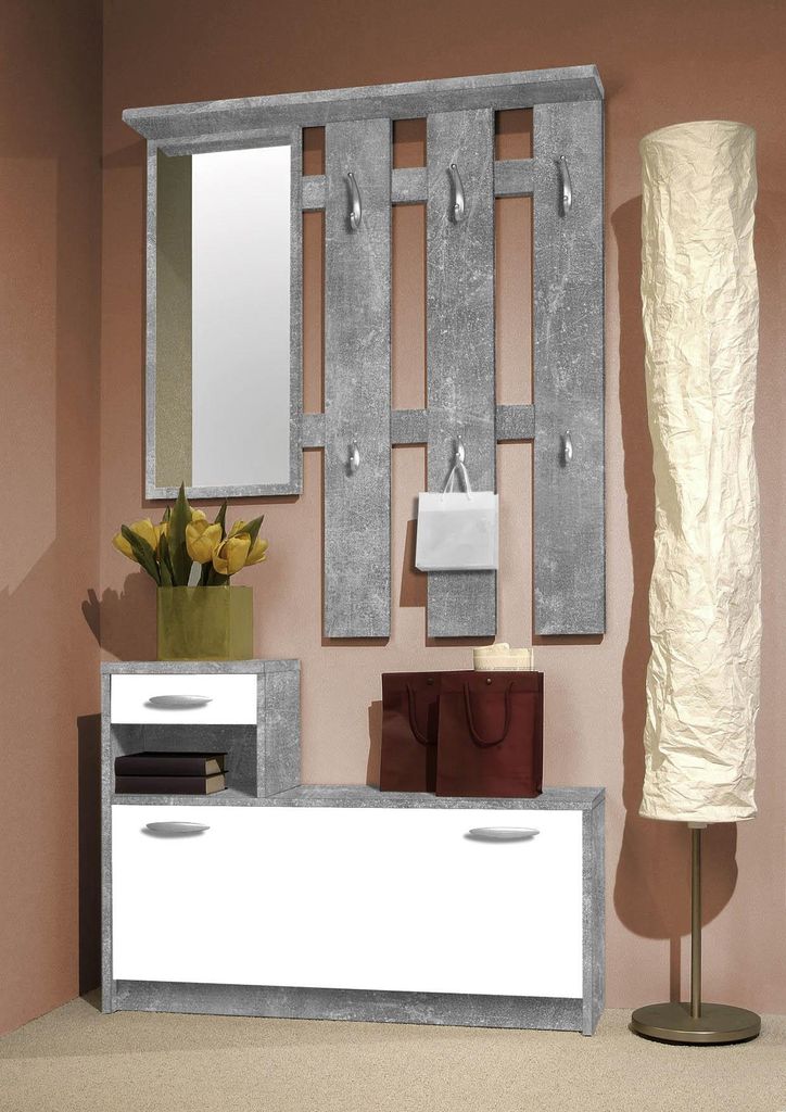 Garderoben-Set 2 tlg Beton / Weiss Produktbild 