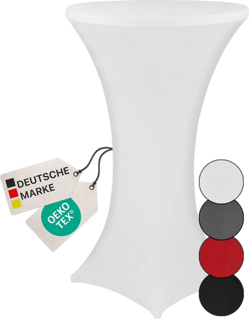 NYVI Stehtischhusse NYVIGala Weiß Ø 80-85 cm - Elastische Premium Stretchhussen für gängige Bistrotische & Stehtische - Dehnbarer Tischüberzug