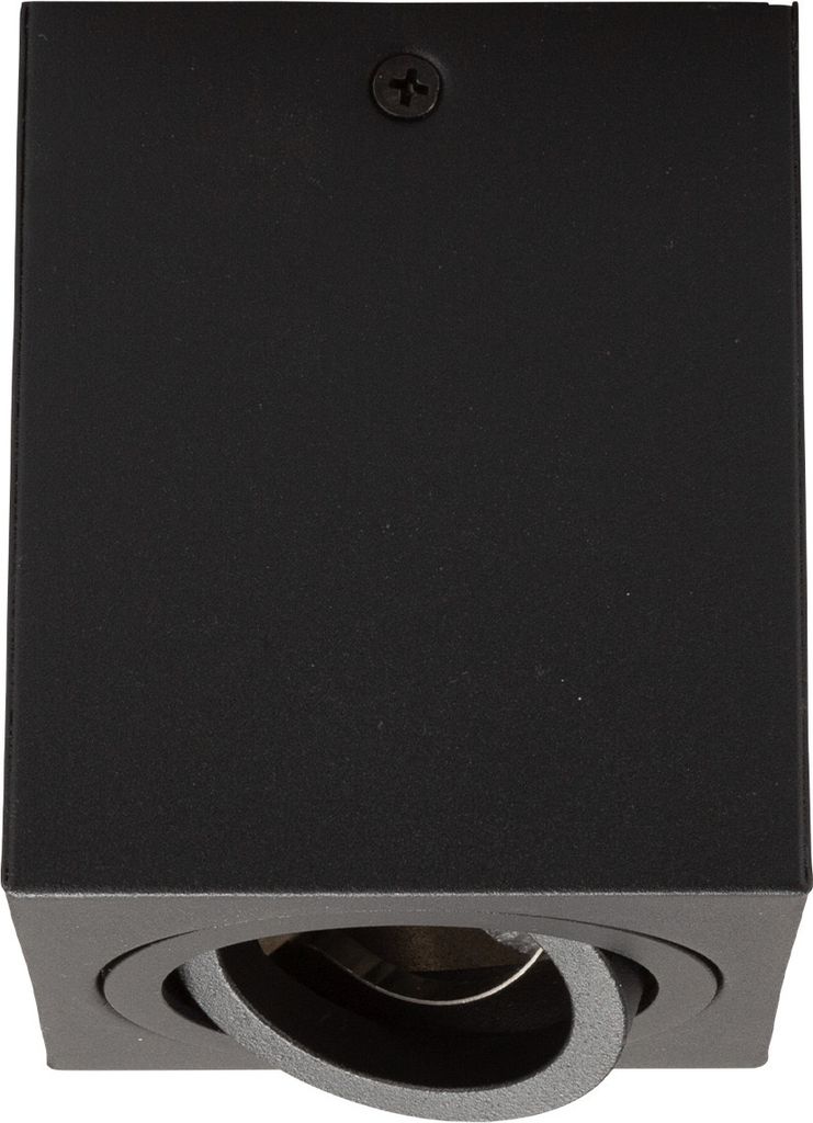 A black square LED spotlight with a swiveling light source is shown from a slightly downward angle against a white background.