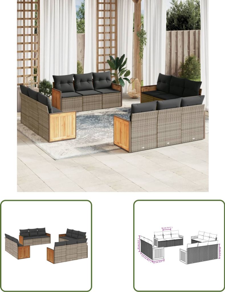 The Living Store 12-tlg. Garten-Sofagarnitur mit Kissen Produktbild 
