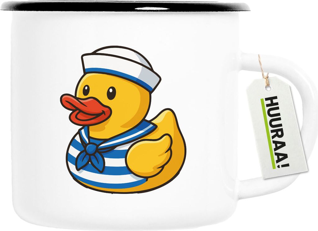 Huuraa Emaille Tasse Quietscheente Matrose Gummiente Seemann 300ml Vintage Campingbecher Geschenkidee