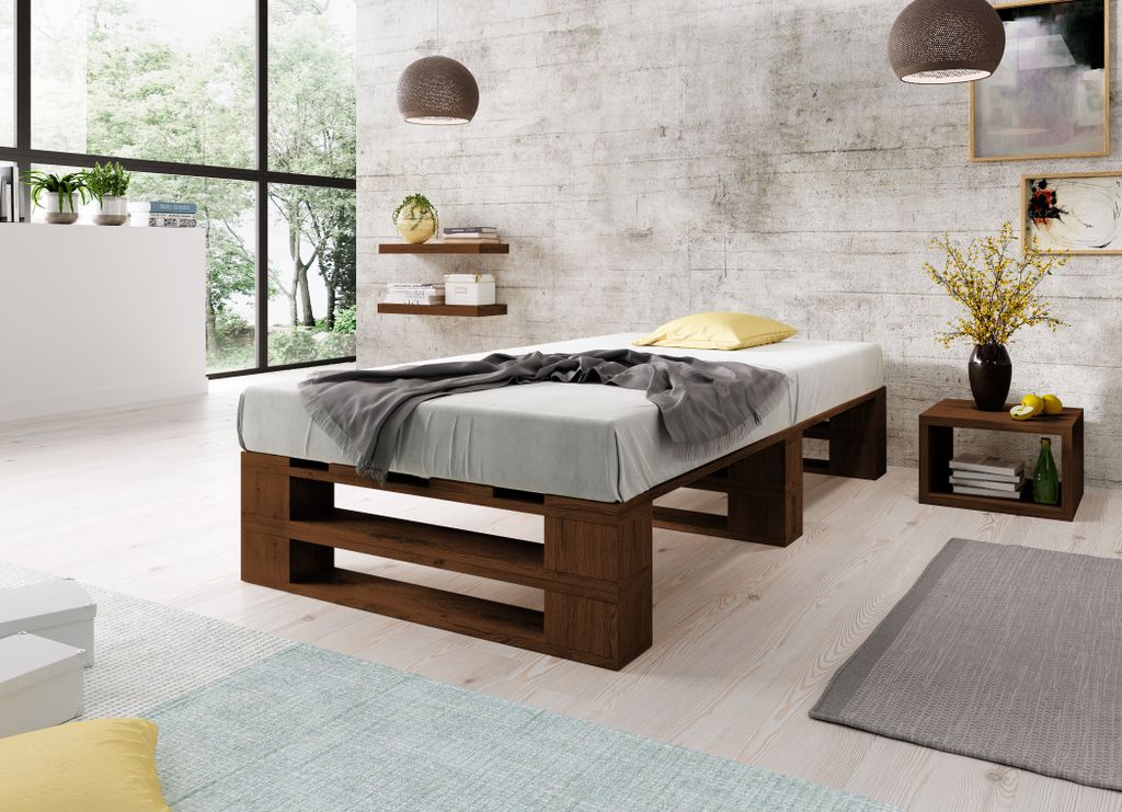 Lermowood Palettenbett M2 90 x 200 cm Palisander, Erhöhte Komforthöhe 40 cm, Massivholz