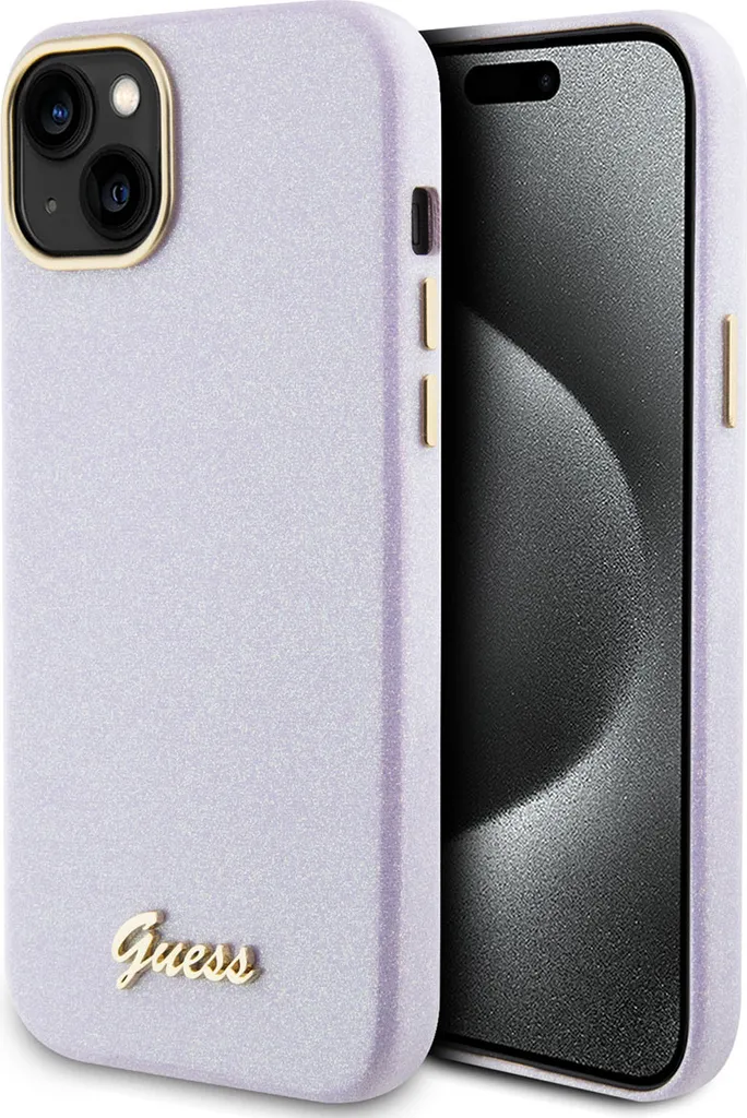 Cover Guess Viola iPhone 15 Plus Glitter Glossy Script | Must-Have
