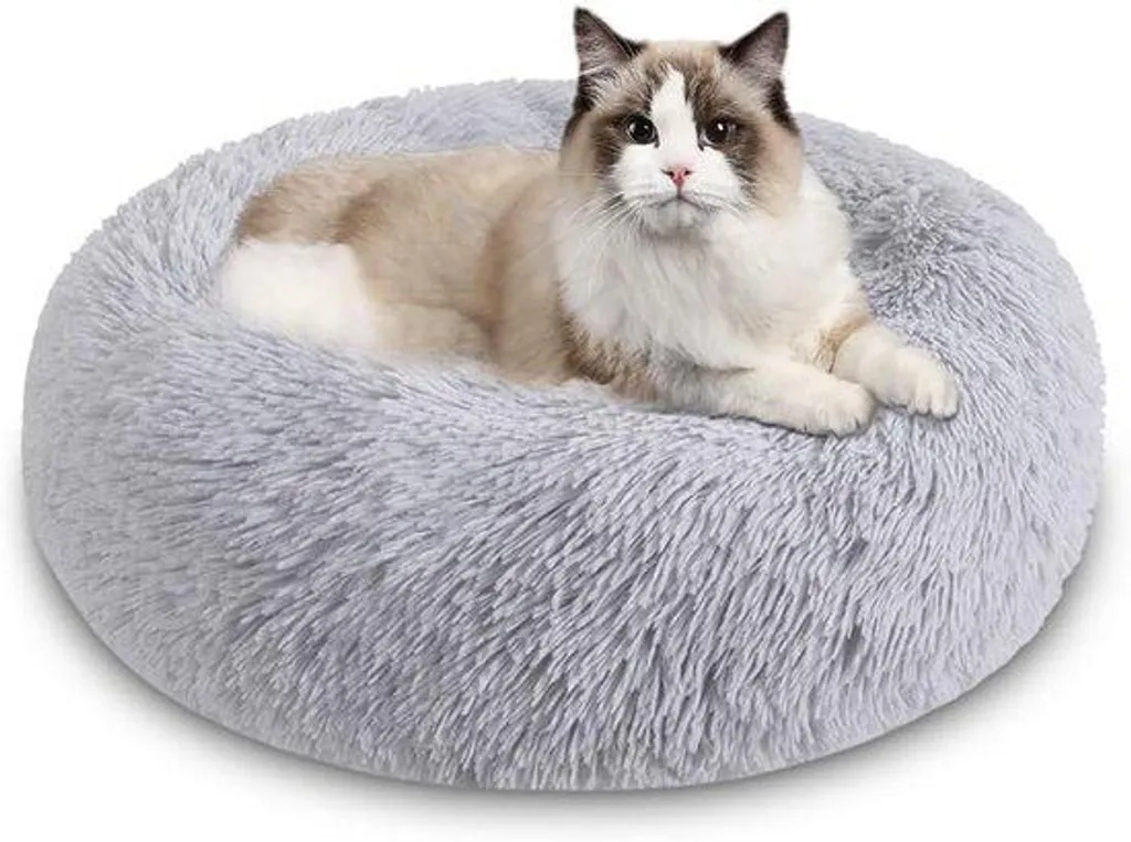 Lit pour chien lavable 50 cm gris en forme de beignet apaisant