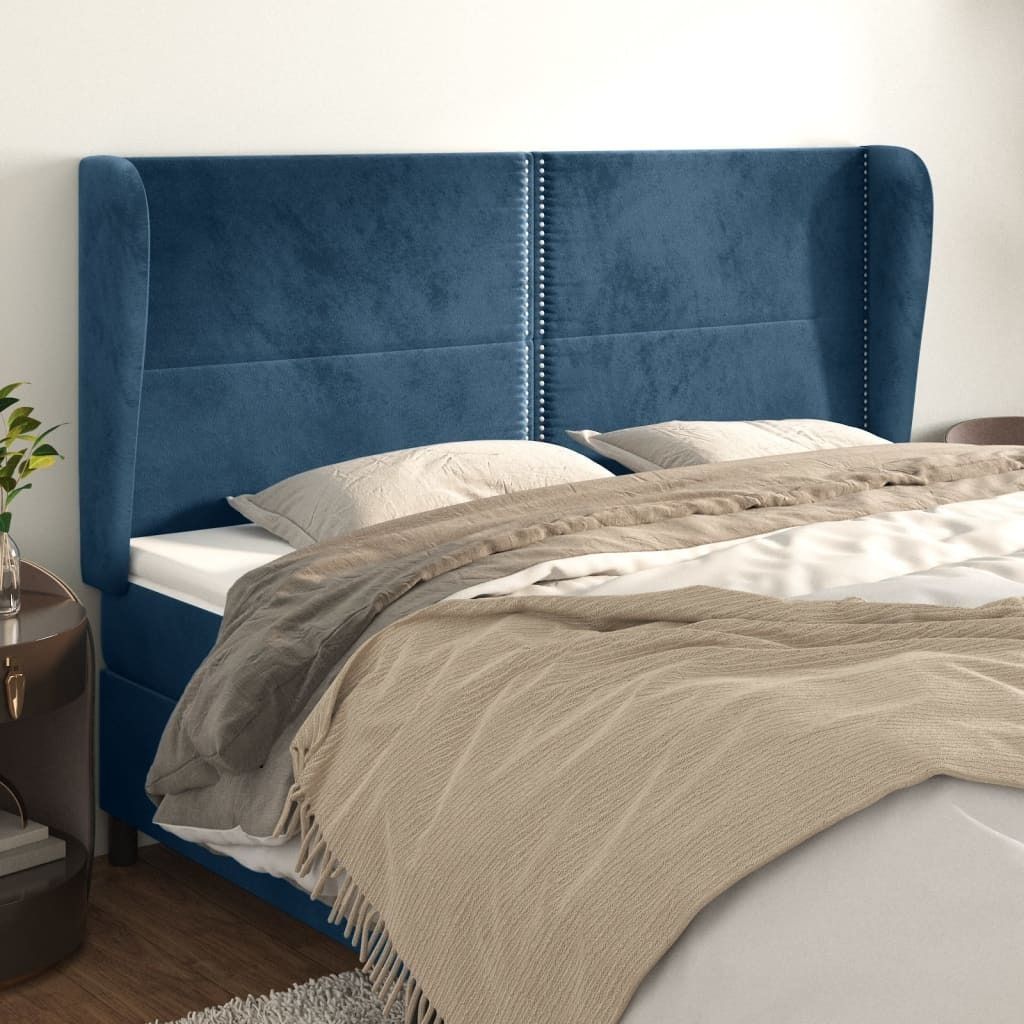 "Spring Sale"Kopfteil - modernes Design - fürs Schlafzimmer - mit Ohren Dunkelblau 163x23x118/128cm Samt DE484962 - Kopfteile