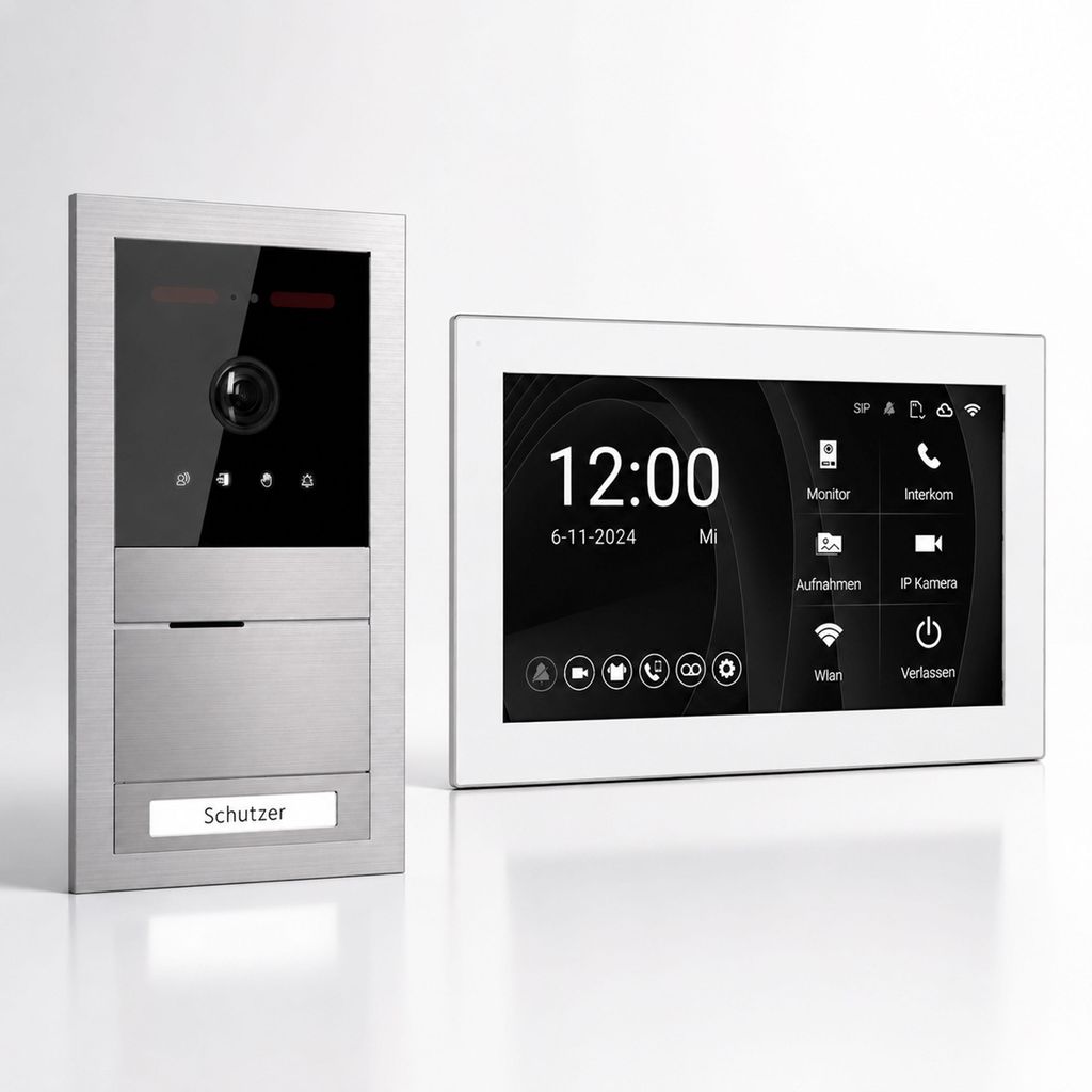 BALTER EVO HD PRO Premium Komplettsystem Unterputz mit 7 Zoll WLAN Monitor Weiß & Full-HD Kamera aus Edelstahl