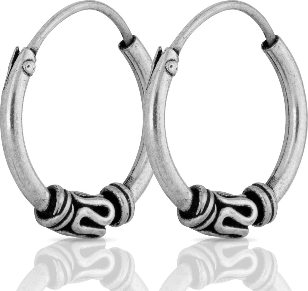 Paar Bali Creolen 12mm aus 925 Sterling Silber Mittelalter Gothic Ohrringe 2594
