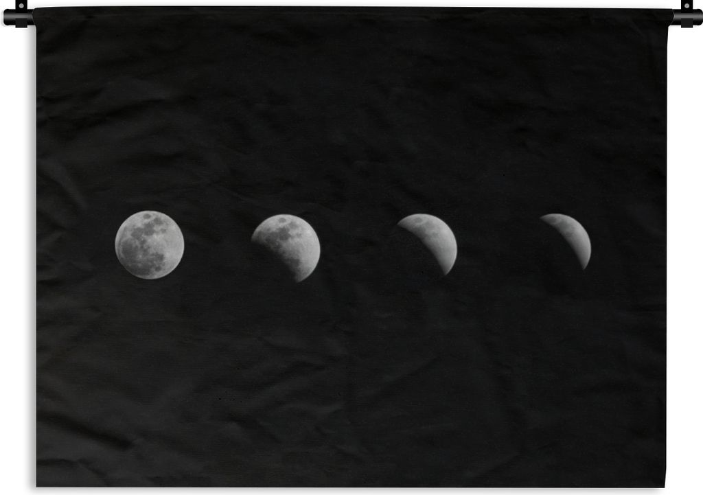 MuchoWow Wandteppich Wandbehang Schwarz - Weiß - Mond - Mondphase - Weltraum 60x45 cm Tapisserie Dekoration Wandtuch - Das Schlafzimmer