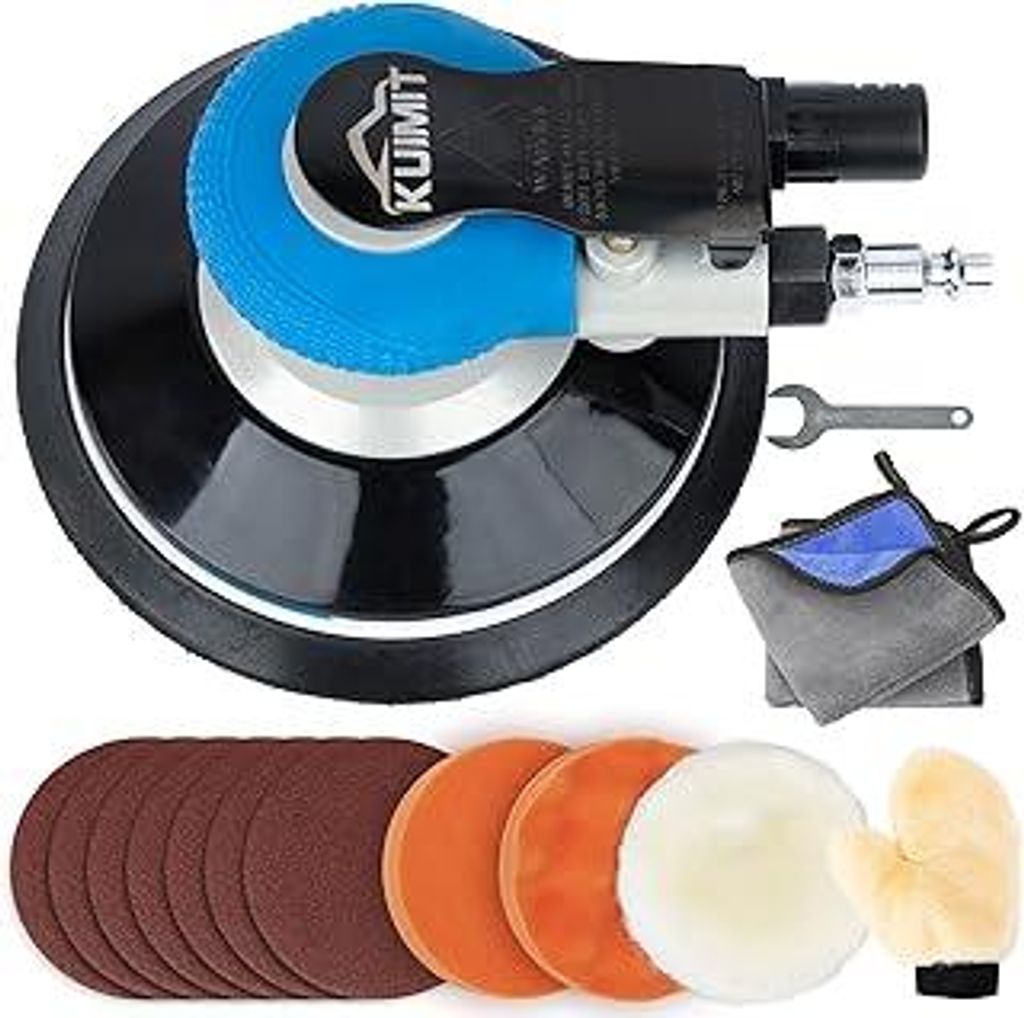 150mm Luft-Exzenterschleifer, Dual-Aktion Druckluft Schleifer, pneumatischer Handflächenschleifer mit Geschwindigkeitsregulierung,zum Polieren, Sc...