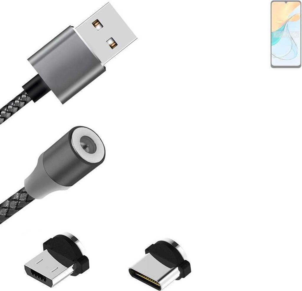 K-S-Trade Hochwertiges Magnet-Lade-kabel Sync-Kabel Daten-Kabel für ZTE Blade V50 Vita mit USB-Typ-C-Anschluss und Micro-USB-Anschluss 2A bis zu