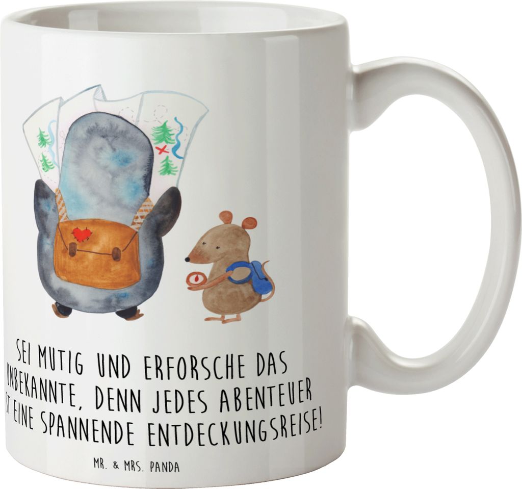 Mr. & Mrs. Panda haferl Unbekannte Orte erkunden - Weiß - Geschenk, Geheimnisse entdecken, Entdeckungsfreude, handgefertigte Produkte, Becher, Zuv...