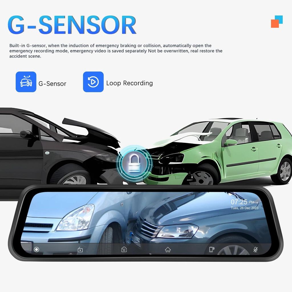 Rückspiegel Dashcam - Auto DVR - Touchscreen - Nachtsicht - Parküberwachung - Loop-Aufnahme - Bis 64 GB - SD-Karte nicht enthalten