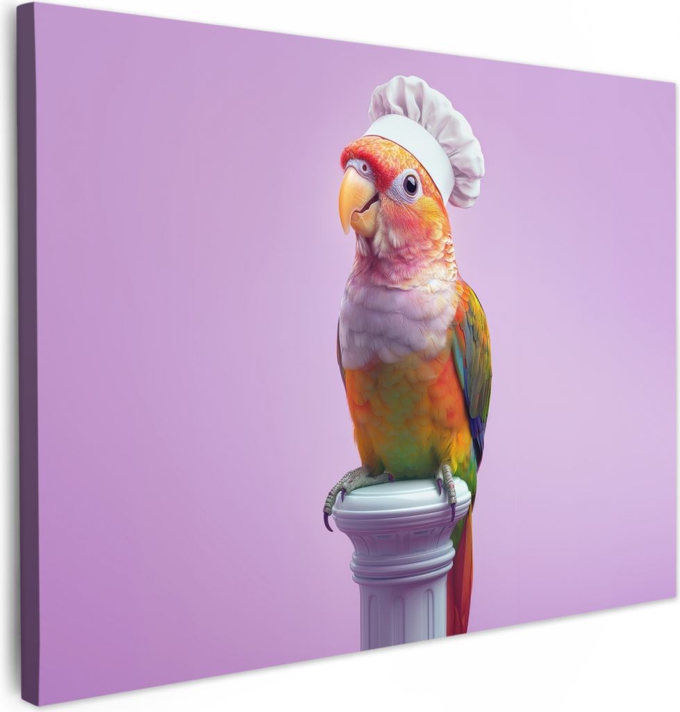 Wanddeko 40x30 cm - Vogel - Hut des Hahns - Sittich - Lila, Leinwand Bilder, Wanddeko, Gemälde