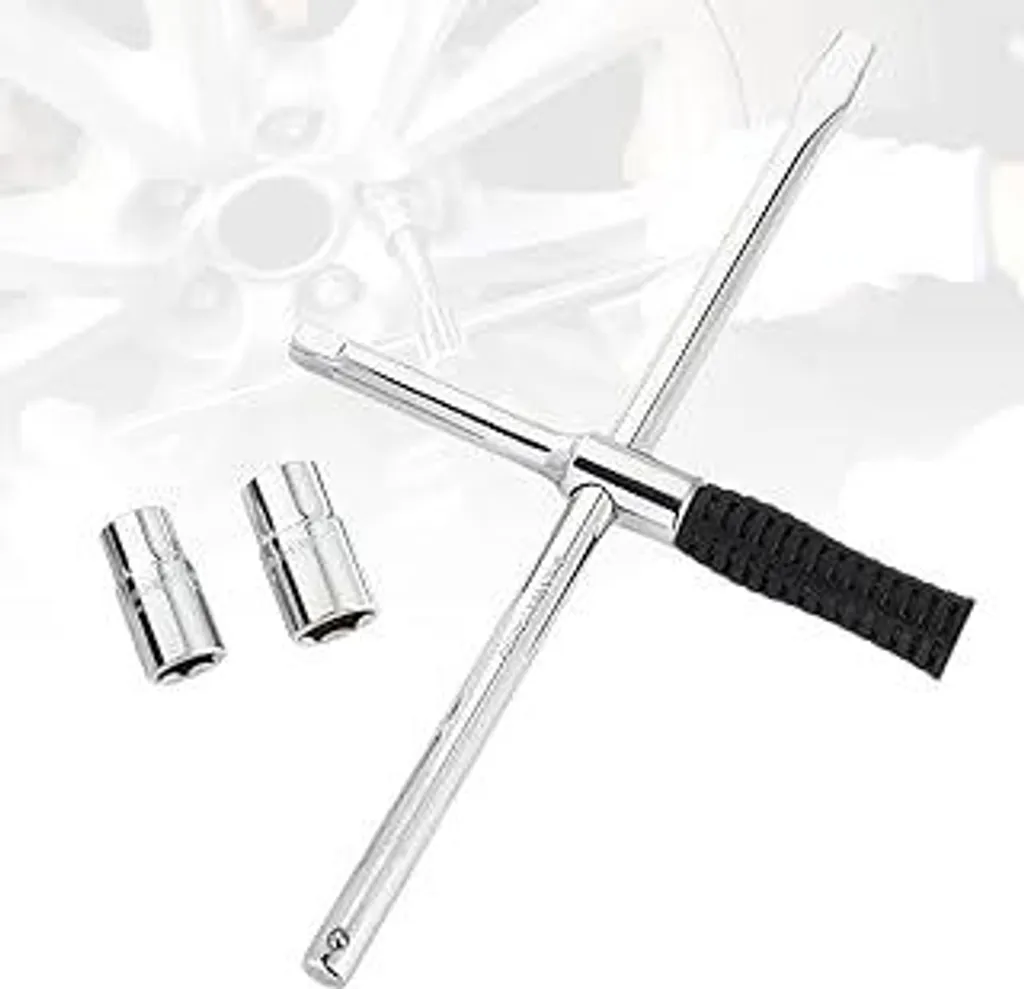 Hoteche Chiave combinata per dadi ruota Chiave a croce - CRV Barra, acciaio al cromo-vanadio, dadi 17 * 19 e 21 * 23, incl. borsa in tessuto Oxford 600D - Attrezzo professionale a croce per ruote di autovetture