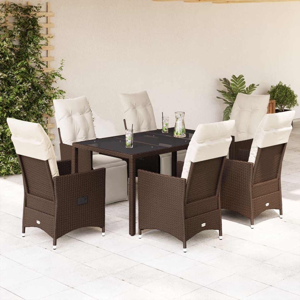 Maison Exclusive - 7-tlg. Garten-Bistro-Set mit Kissen Braun Poly Rattan
