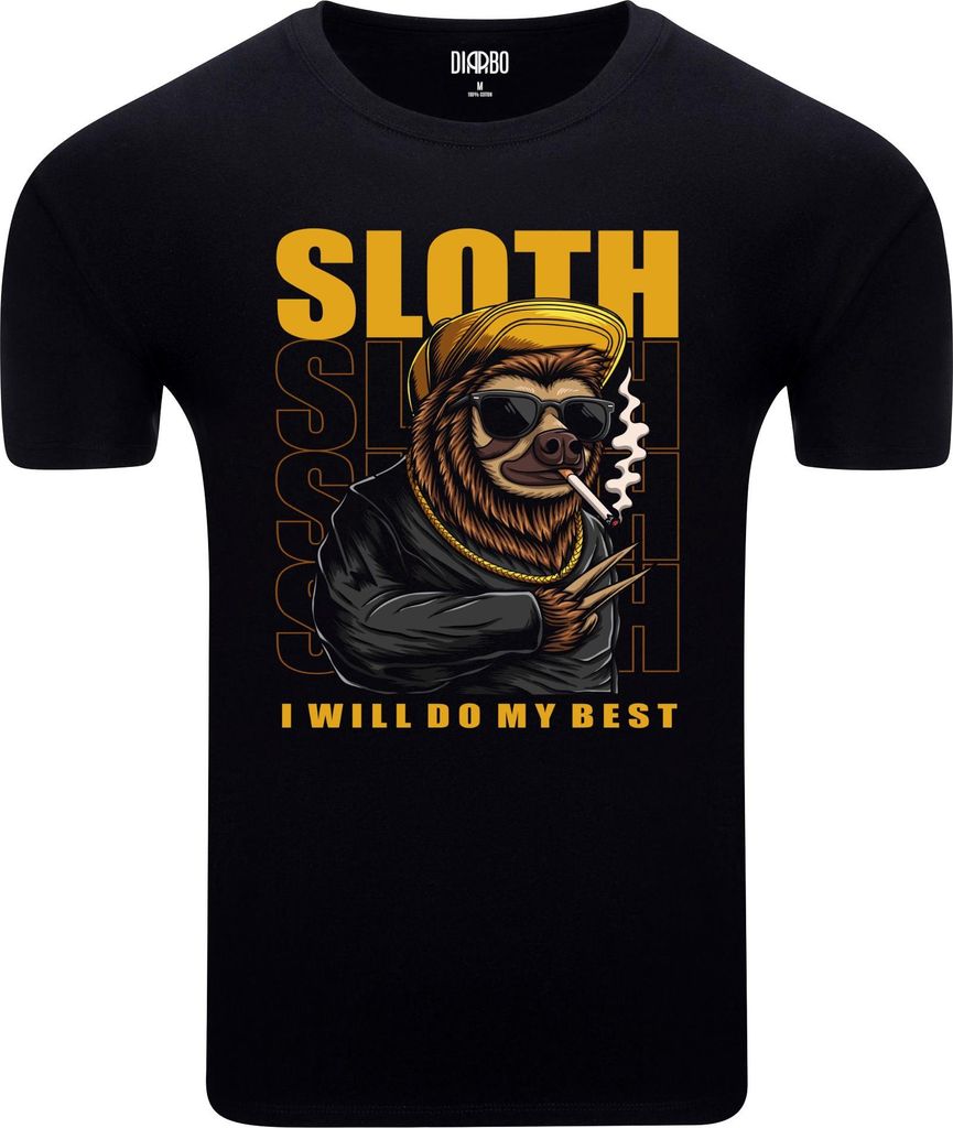 Diarbo Herren T-Shirt mit Lustiger Druck Gangsta-Faultier Schwarz Gr.L