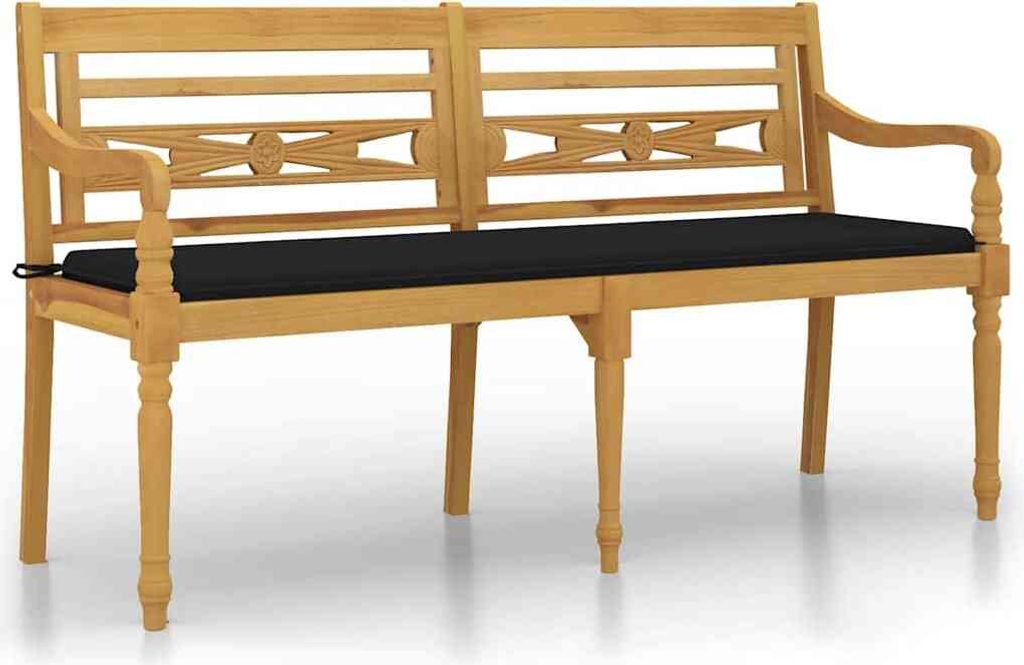 vidaXL Batavia-Bank mit Schwarzem Kissen 150 cm Massivholz Teak
