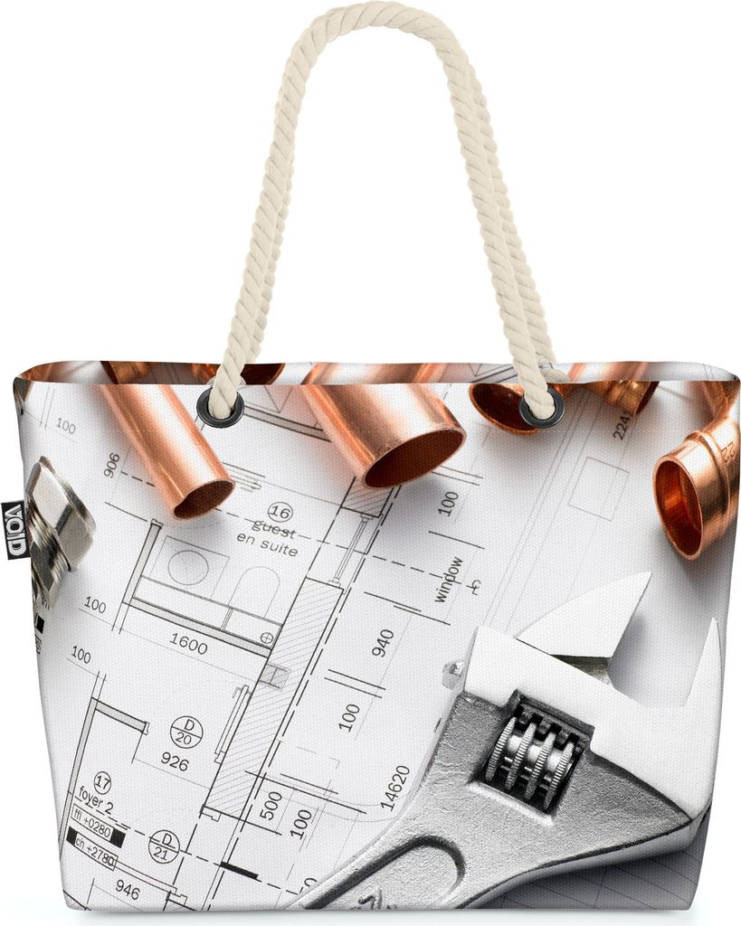 VOID Hausbau Werkzeug Pläne Strandtasche Shopper 58x38x16cm 23L XXL Einkaufstasche Tasche Reisetasche Beach Bag