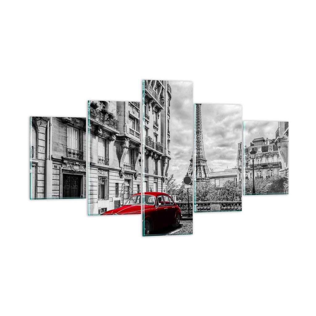 Bilder auf glas - Auto Eiffle Straße Gebäude - 125x70cm - Glasbilder - Wandbilder - Kunstdruck - zum Aufhängen bereit - Wanddekoration aus Glas ...