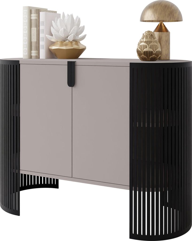 MIRJAN24 Kommode Fikoli, Rahmen aus Stahl, Kommode Mit zwei Türen (Farbe: Schwarz / Cashmere)