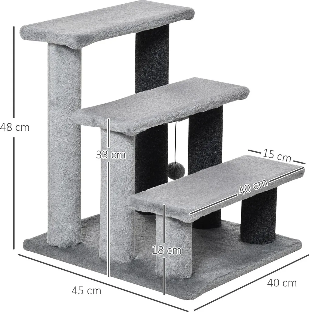 Arbre à chat compact type escalier 4 paliers en peluche grise douce - 3