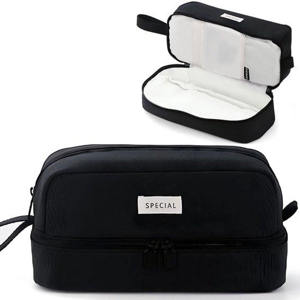 Gepolst Etui mit großem Inhalt, 4-fach-Teiler, tragbar, Schul- und Bürotasche für Frauen, Mädchen und Jungen, Makeup-Set (schwarz)