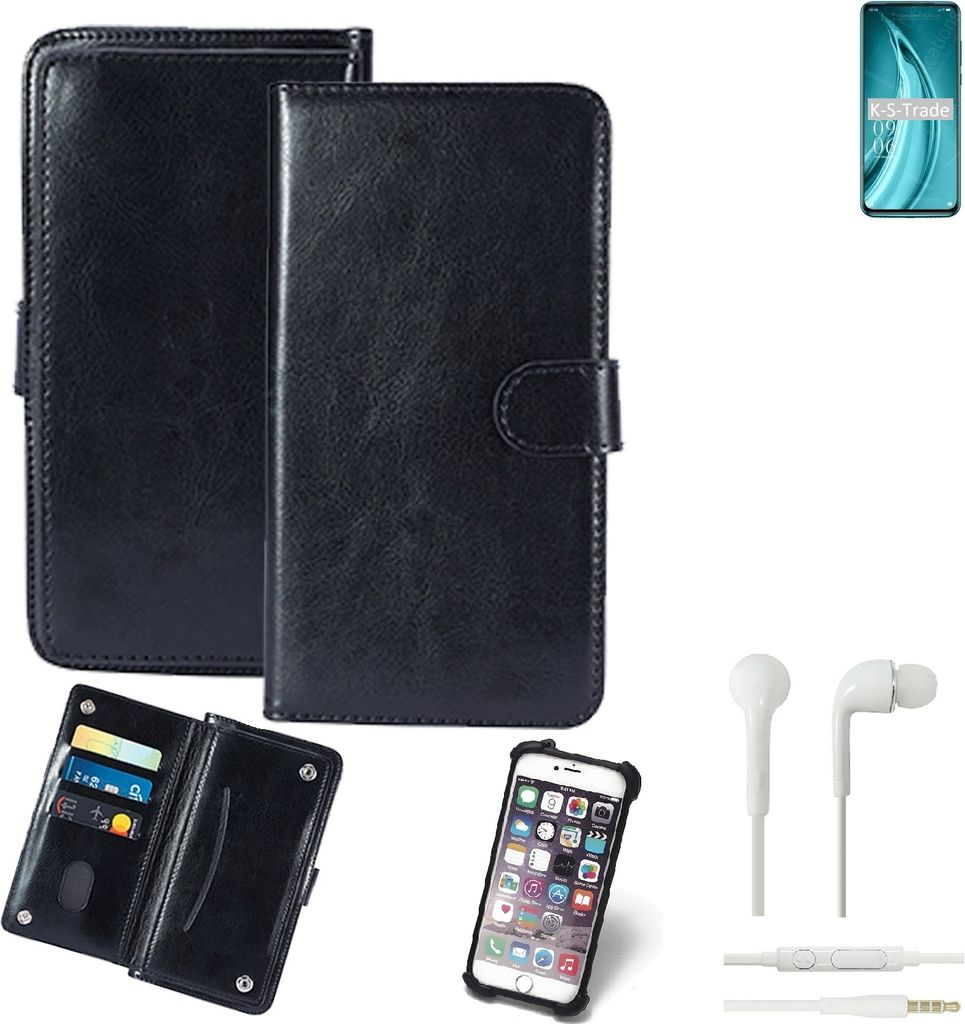 K-S-Trade 360° Hülle kompatibel mit Elephone PX Pro inkl. Headphones schwarz Kunstleder Case BookCase WalletCase Kunstlederederhülle Handyhülle,