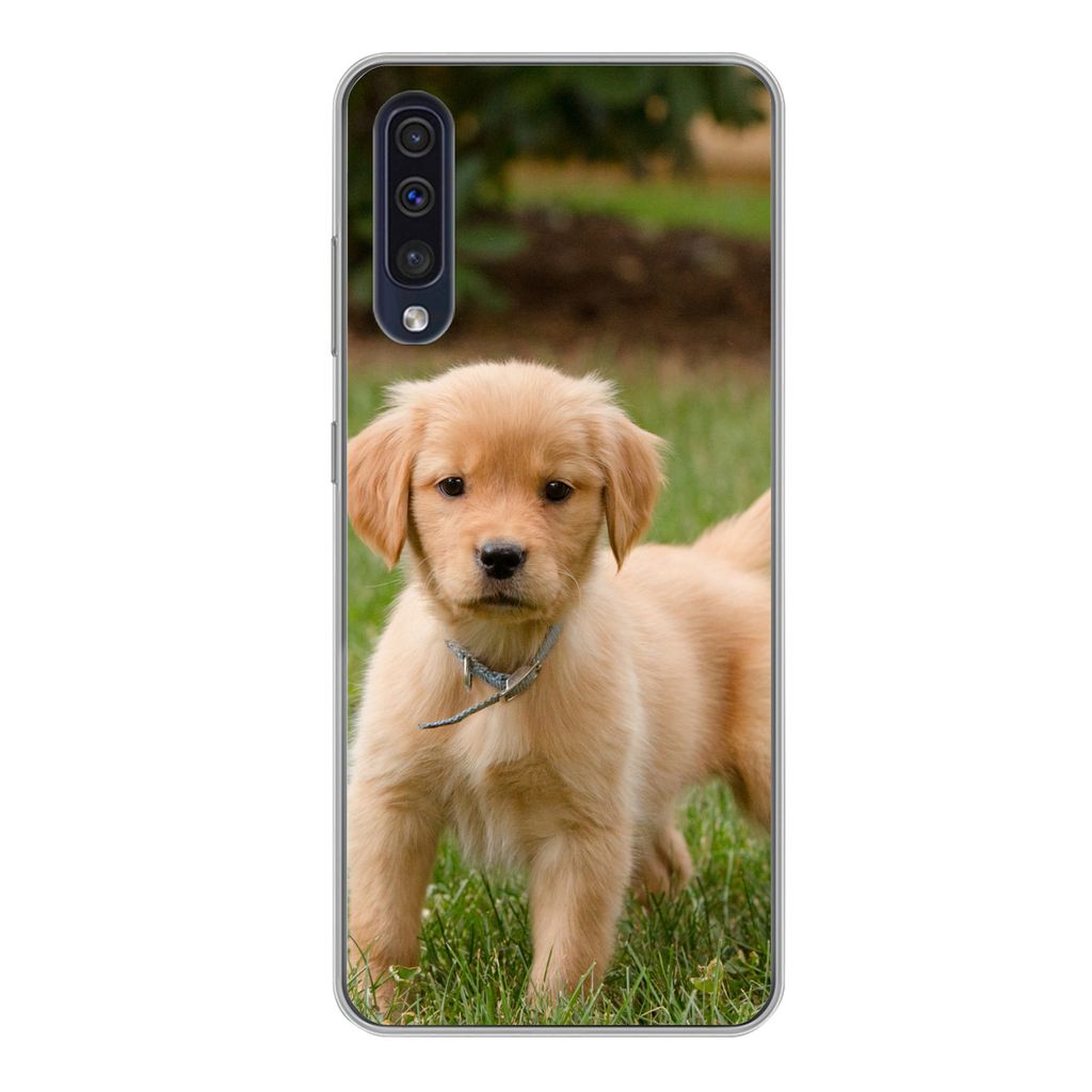 MuchoWow Handyhülle Schutzhülle Hülle für Samsung Galaxy A50 Golden Retriever Welpe im grünen Gras Silikon Softcase Handy Hülle - Mobiltele...