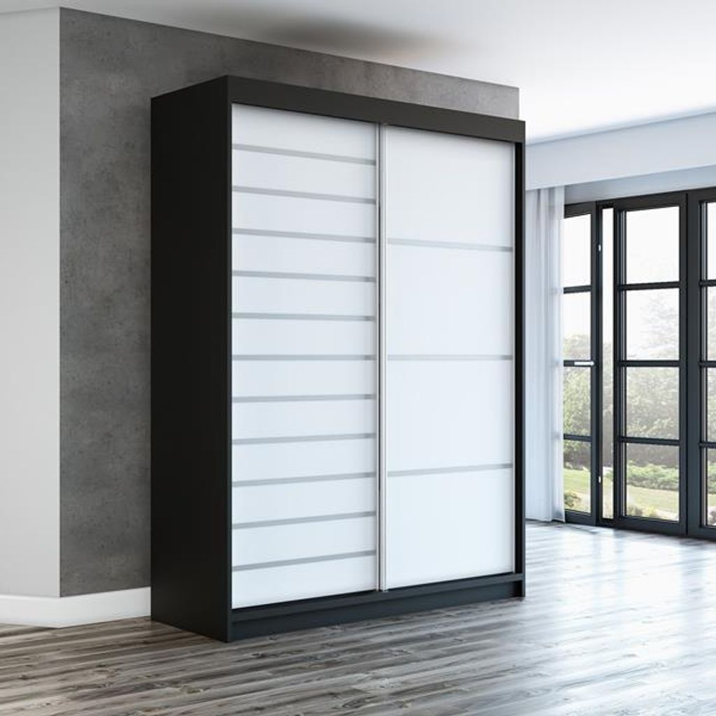 Schwebetürenschrank, 2-türig Schrank! Moderne Garderobe für Kleidung. Verschiedene Farben (Weiß, Schwarz, Somona) Kleiderschrank COLIN 160 cm