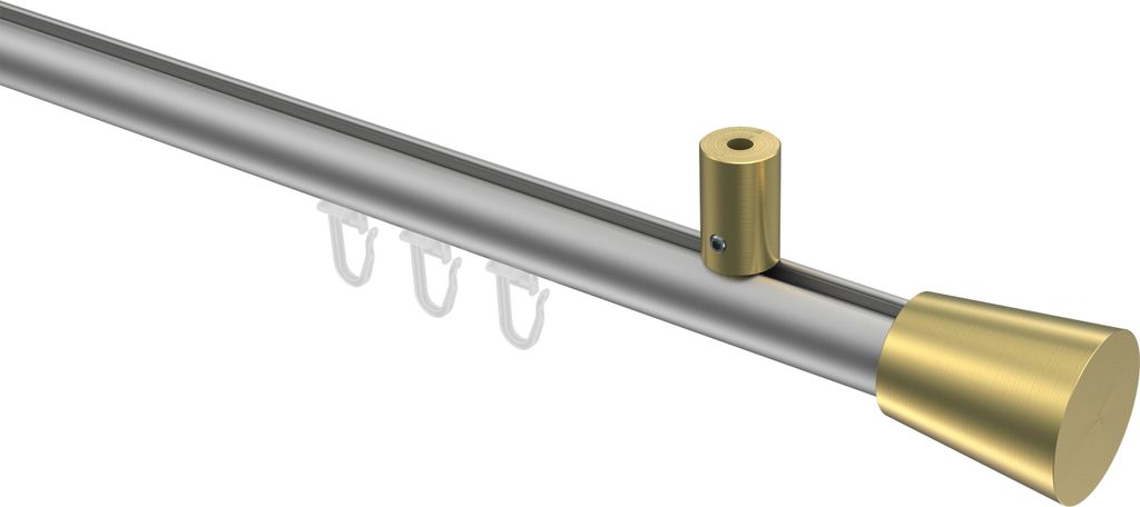 Interdeco Innenlaufstange / Gardinenstange mit Innenlauf Silbergrau / Messing-Optik, Typ Sonius Sitra (Konus) Deckenmontage, 20 mm Ø 1-läufig, 12...