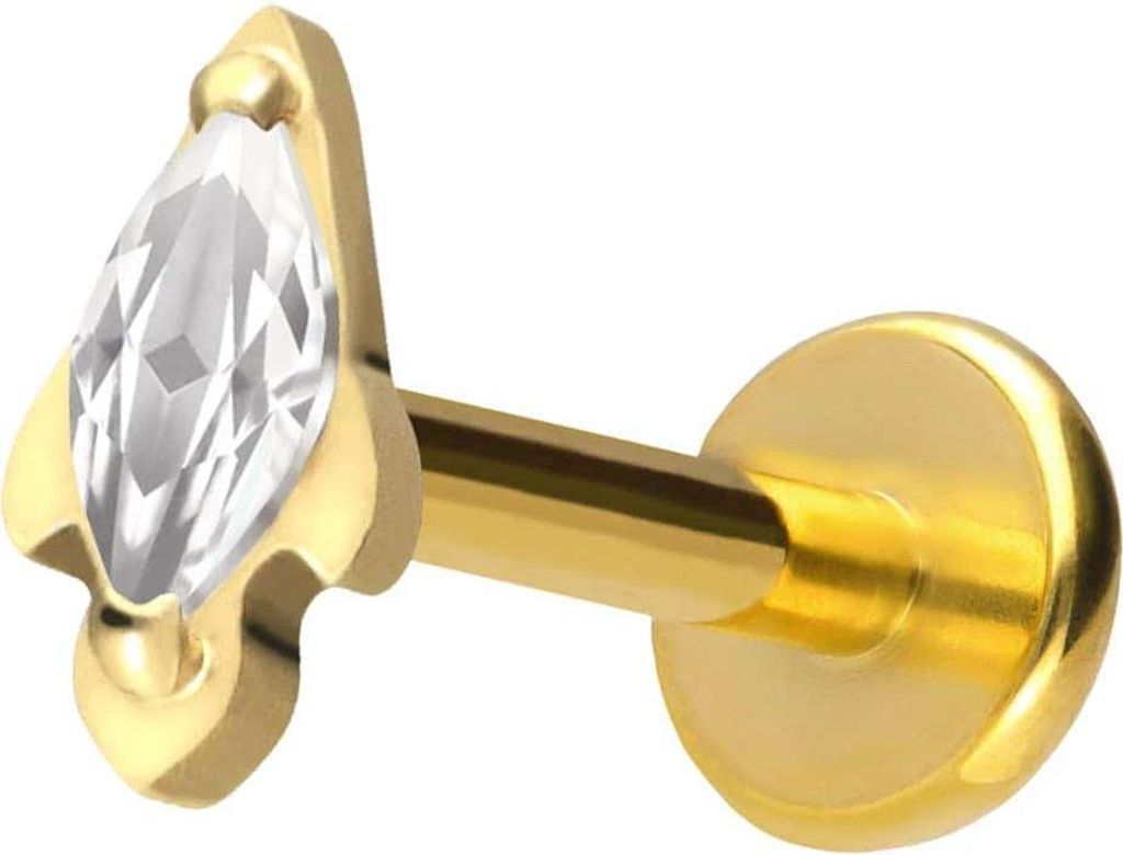 Ohrpiercing, Nasenpiercing Titan Labret mit Push Fit KRISTALLRAKETE Gold Stablänge: 10mm | Stabstärke: 1,2mm