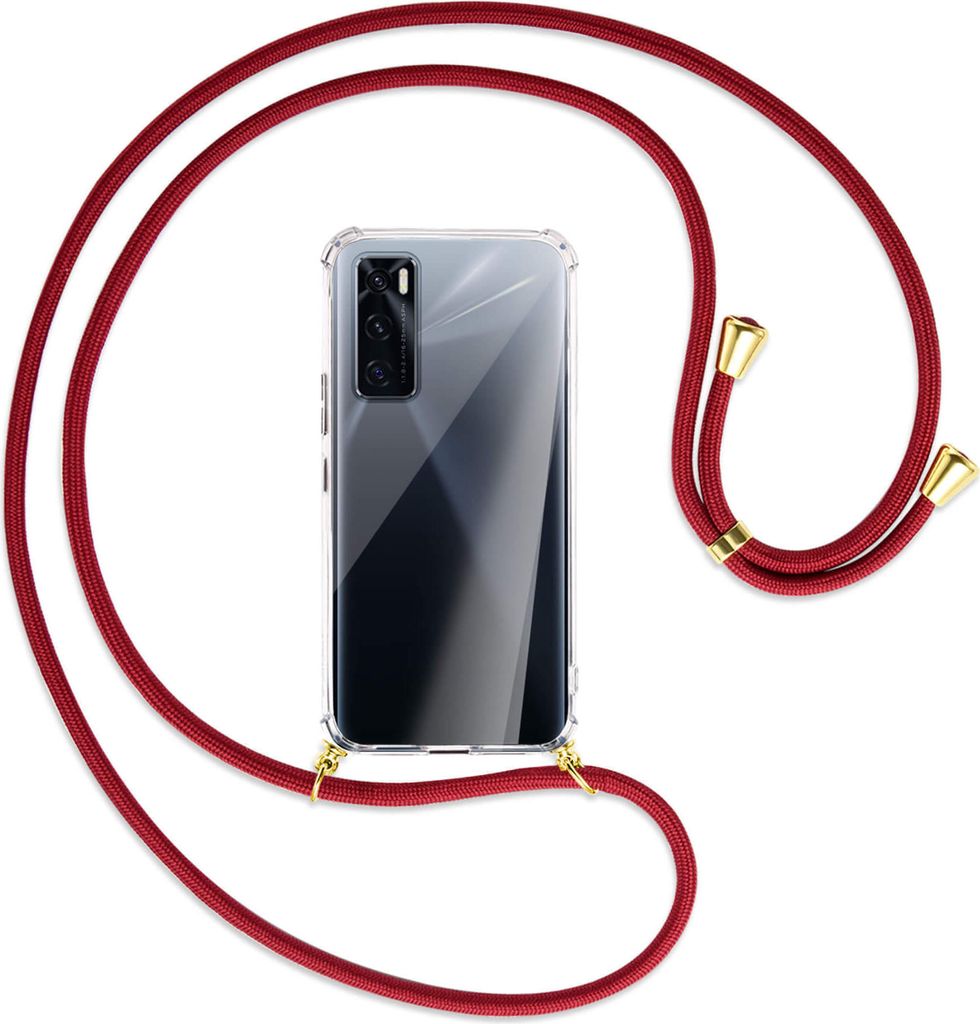 Handykette Backcover-Schutzhülle mit Band (Metall goldfarben) für vivo V20 SE (V2022) / Y70 - dunkelrot