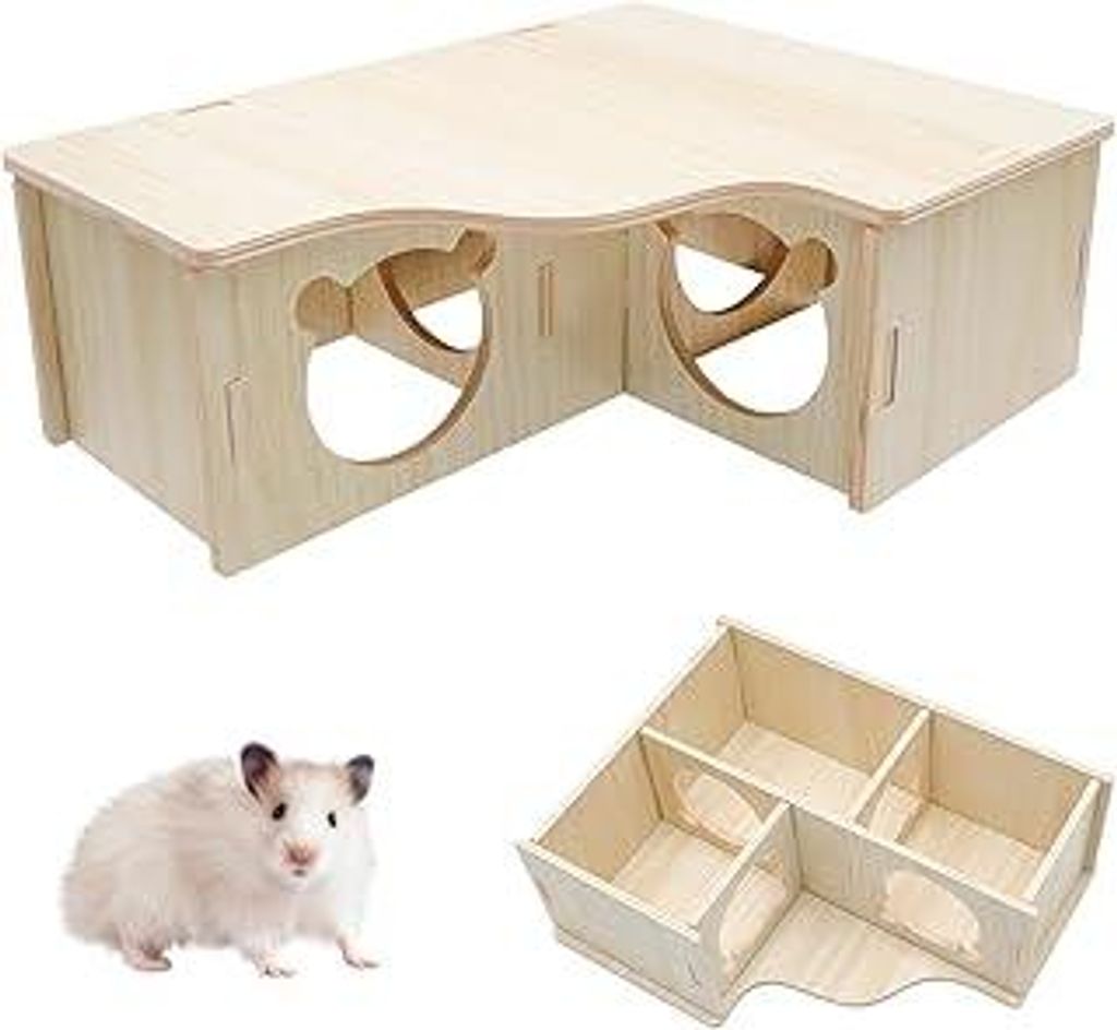 HENGBIRD Mehrkammernhaus Hamster aus Naturholz – 3-Zimmer Hamsterhaus Holz wasserfest, Hamster Versteckhaus sicher und ungiftig, Hamster Haus kle...