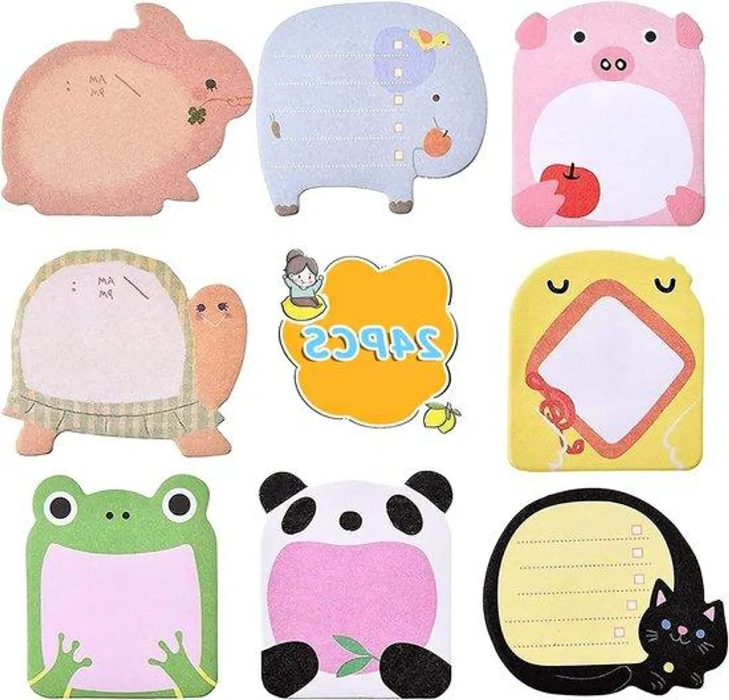 Lot de 24 blocs de notes autocollantes animaux pour bureau et école