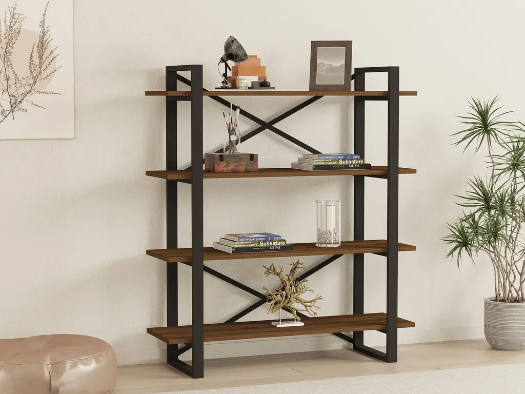 Étagère Makro OLV en bois mélaminé noyer durable 120x106x33 cm