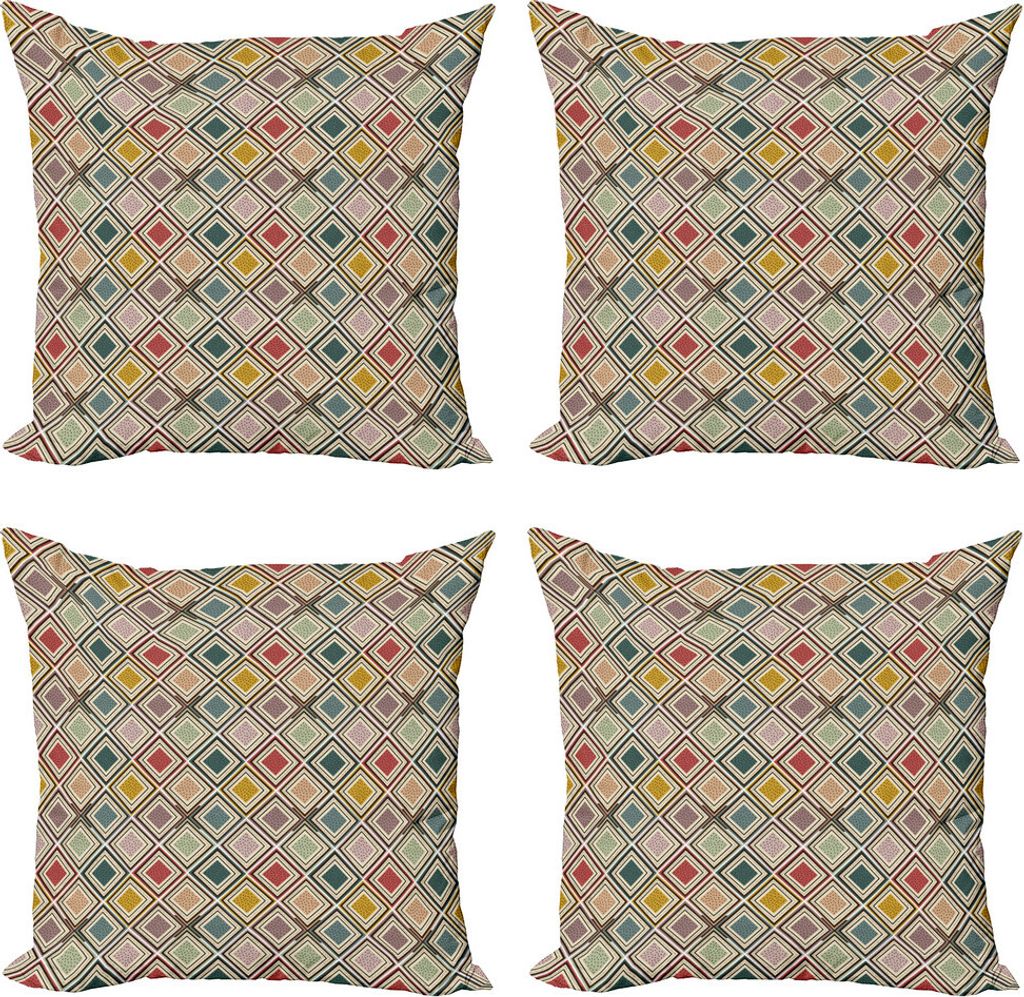 ABAKUHAUS Jahrgang Kissenbezug Set (4 Stück), Bunte punktierte Quadrate, Moderner Doppelseitiger Digitaldruck, 60 cm x 60 cm, Mehrfarbig
