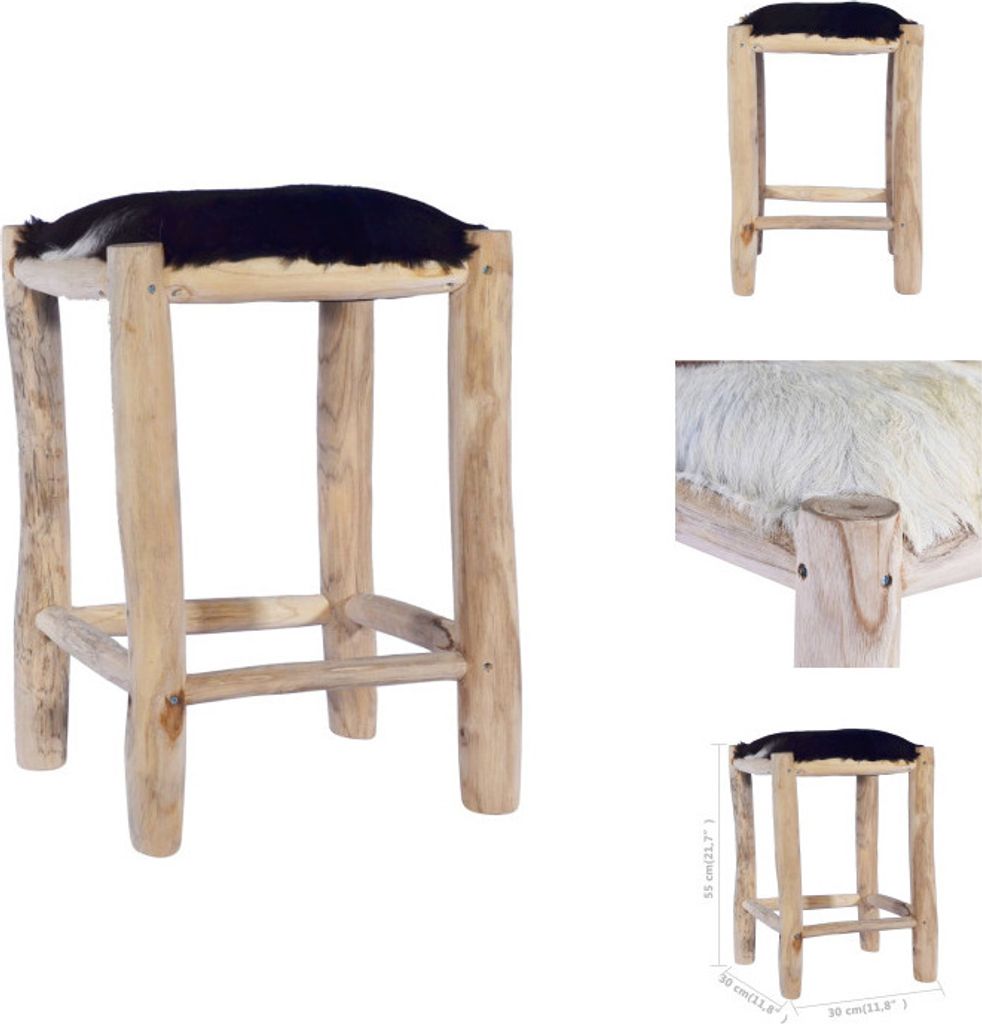 vidaXL Barhocker Echtes Ziegenfell und Teak Massivholz - Barhocker