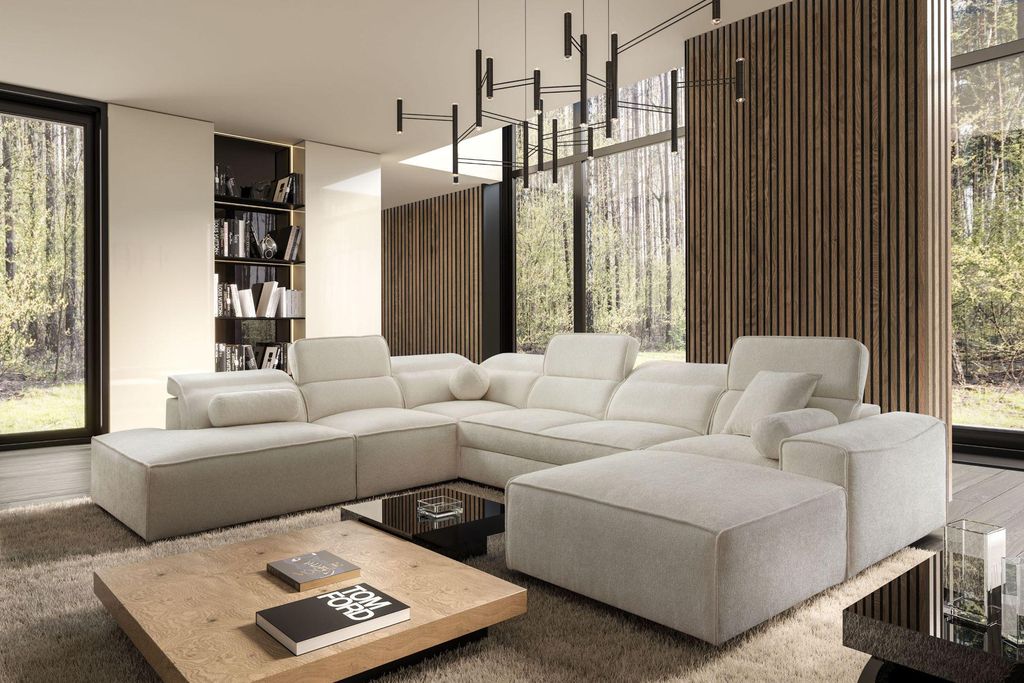 XXL Sofa Premium Wohnlandschaft VITO X Creme Bettfunktion Links/Rechts