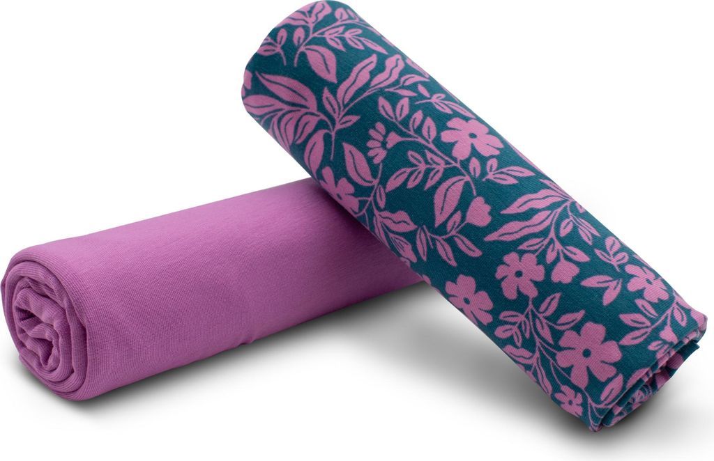 Stoffpaket 0,5m Jersey + 0,5m Bündchenstoff Meterware zum Nähen von Kinderkleidung Kinderstoff 100 Jerseystoff Set 79 BLumen auf Petrol