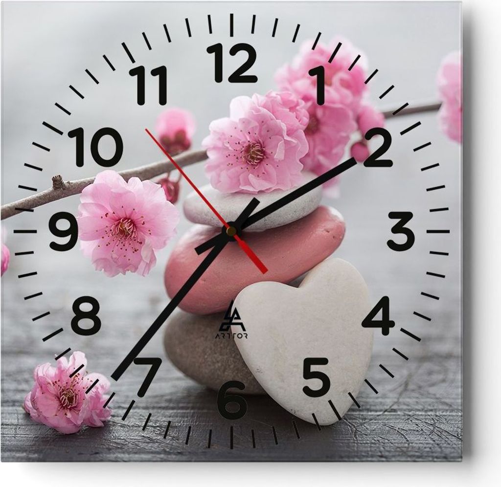 Wanduhr - Quadrat - Glasuhr - Yoga weiblich Blume Gesundheit - 40x40cm - Schleichendes Uhrwerk - Lautlos - zum Aufhängen bereit - Dekoration Moder...
