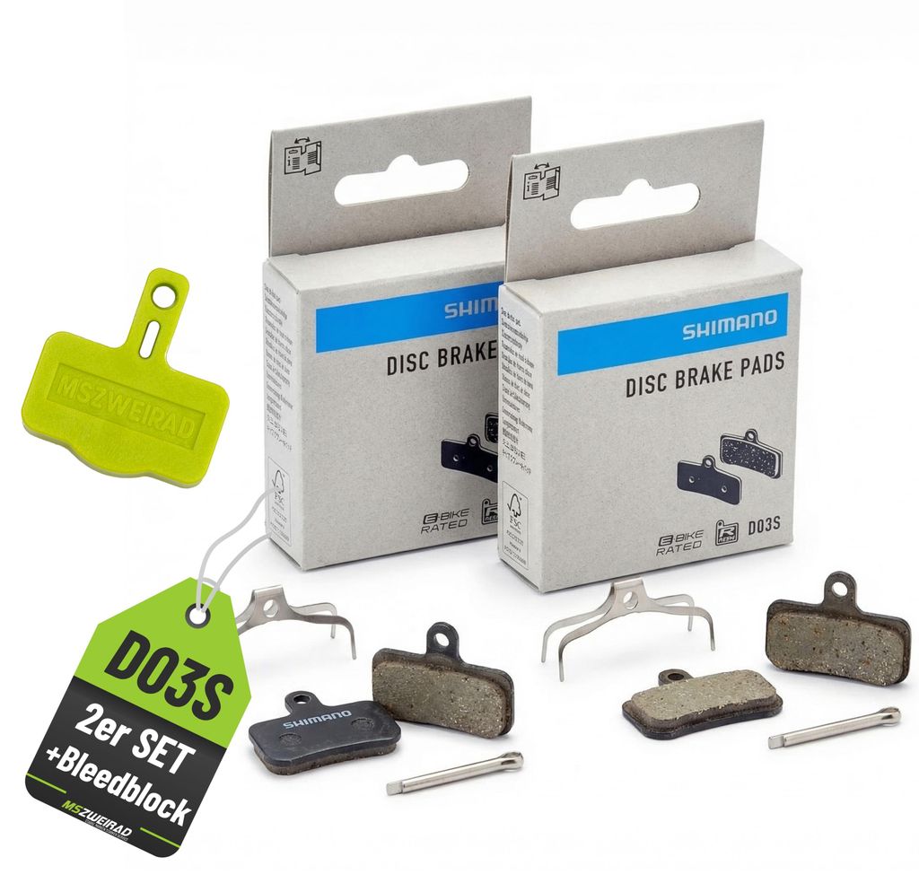 2er Set SHIMANO Scheibenbremsbelag D03S Resin Disc Pads + Bleedblock