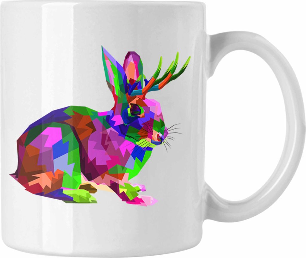 Trendation - Wolpertinger Tasse Geschenk Polygon Grafik Hasen Grafik (Weiß)